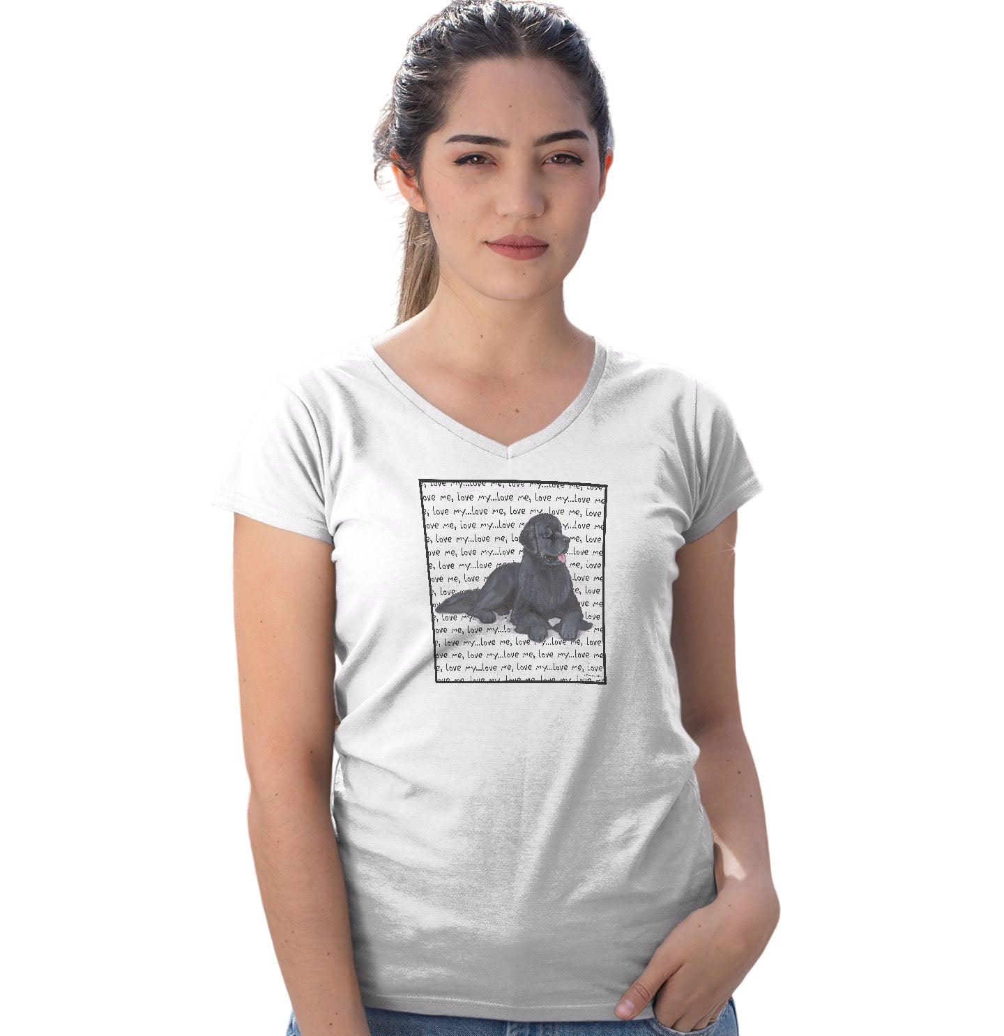 Newfie Love Text - Women's V-Neck T-Shirt
