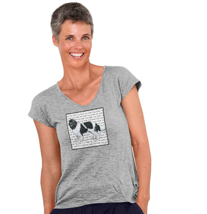 Black & White Newfie Love Text - Women's V-Neck T-Shirt