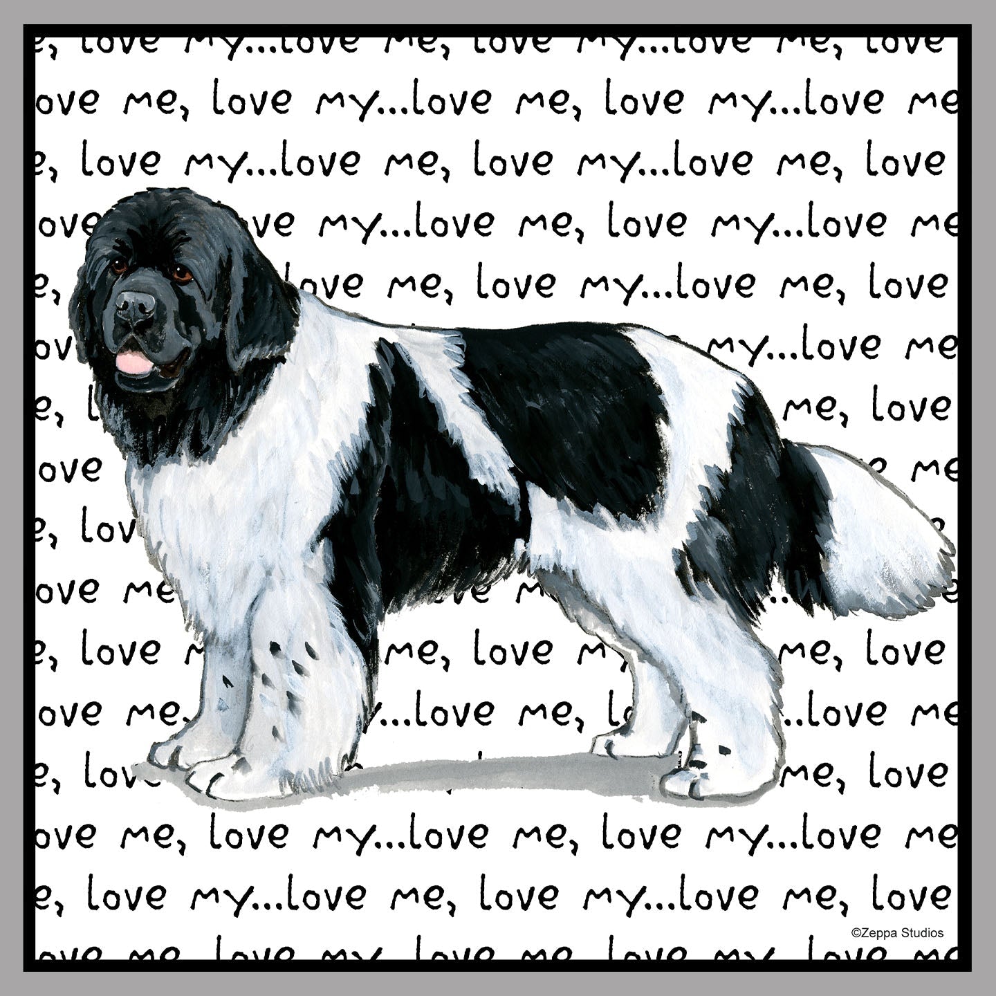 Black & White Newfie Love Text - Women's V-Neck T-Shirt