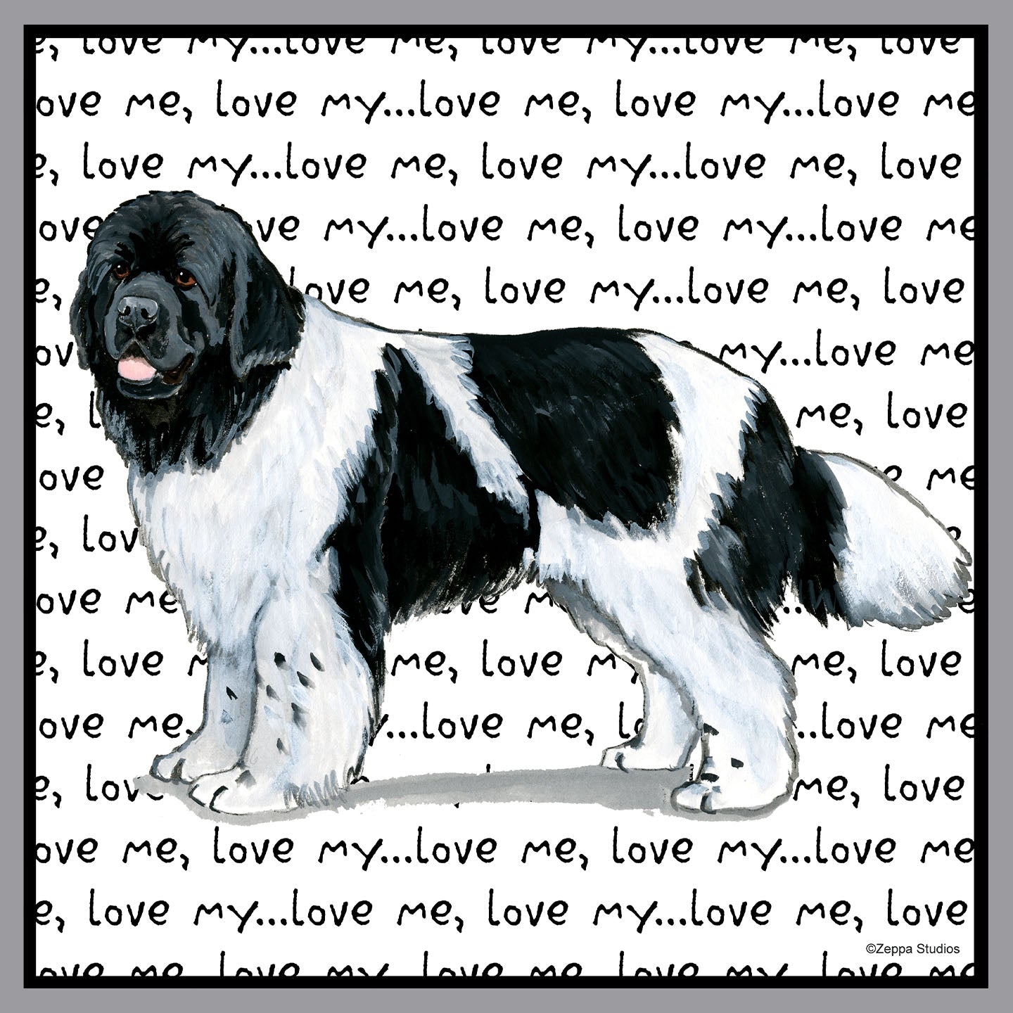 Black & White Newfie Love Text - Adult Unisex Crewneck Sweatshirt