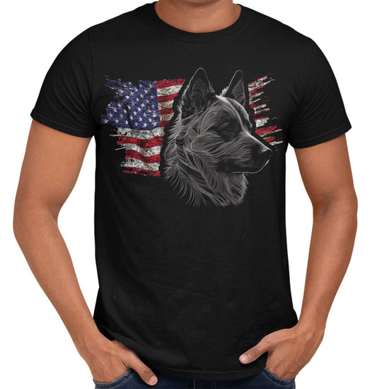 Patriotic Norwegian Elkhound American Flag - Adult Unisex T-Shirt