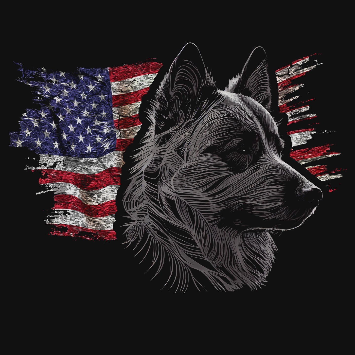 Patriotic Norwegian Elkhound American Flag - Adult Unisex T-Shirt