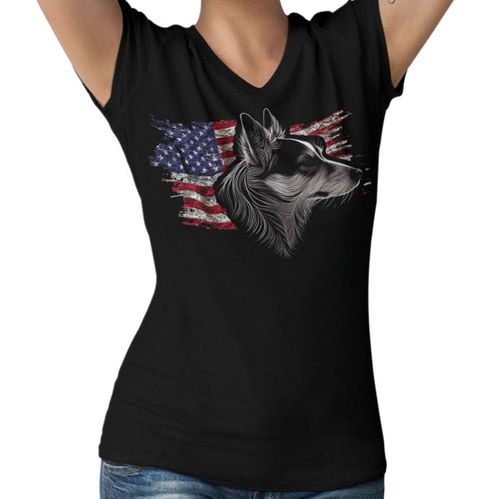 Patriotic Norwegian Lundehund American Flag - Women's V-Neck T-Shirt