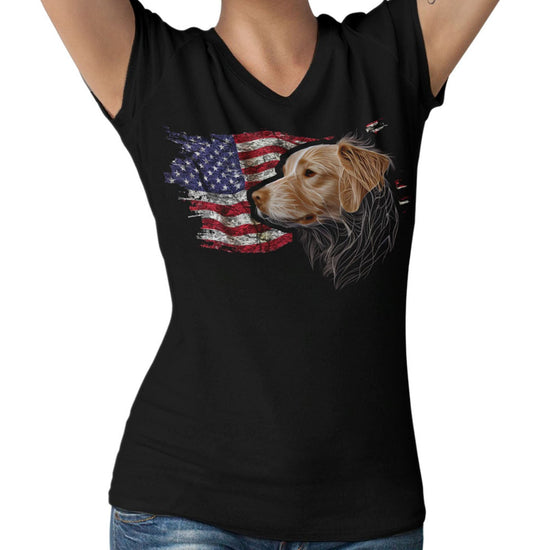 Patriotic Nova Scotia Duck Tolling Retriever American Flag - Women's V-Neck T-Shirt