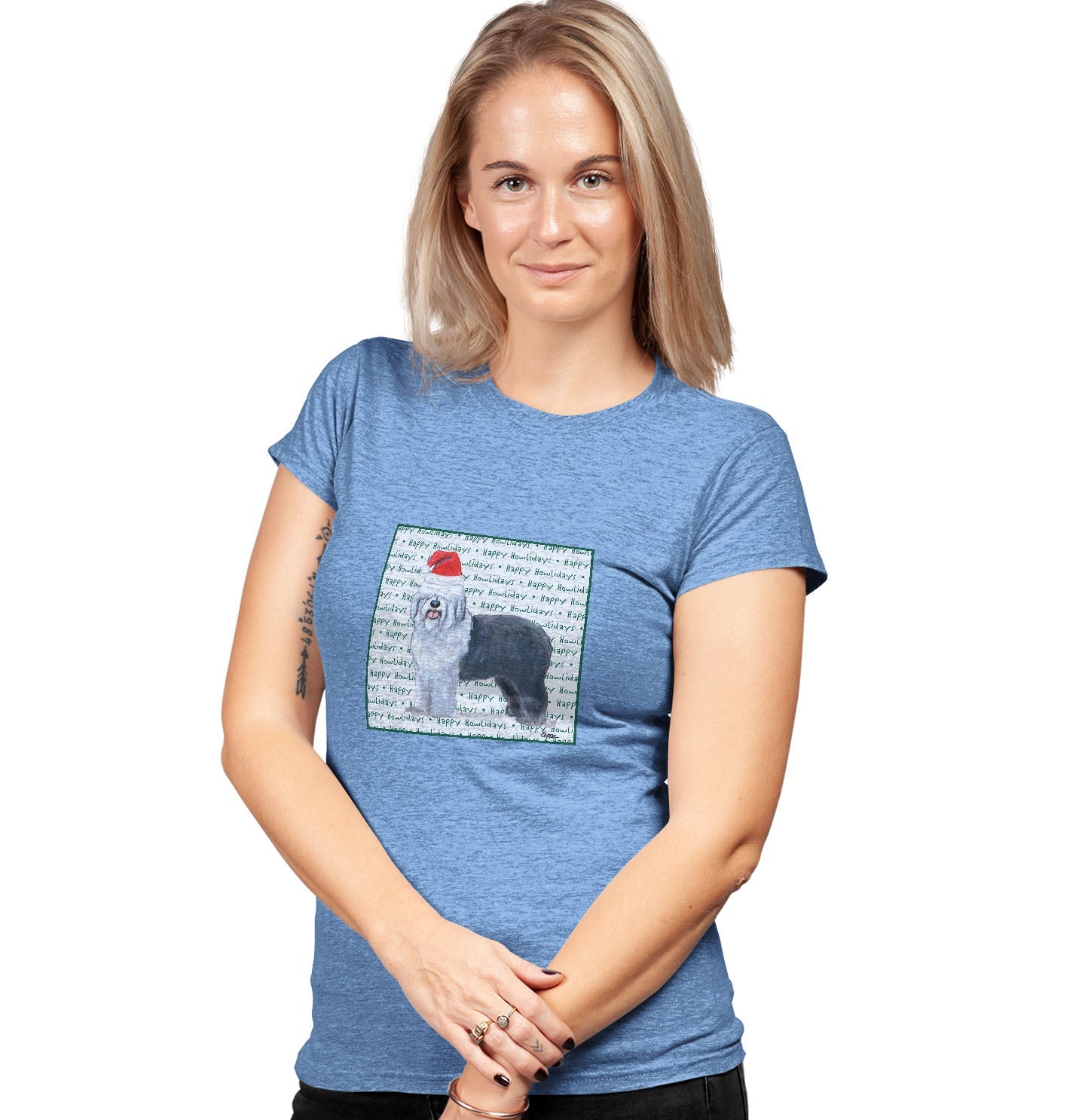 Old English Sheepdog Happy Howlidays Text - Women's Tri-Blend T-Shirt