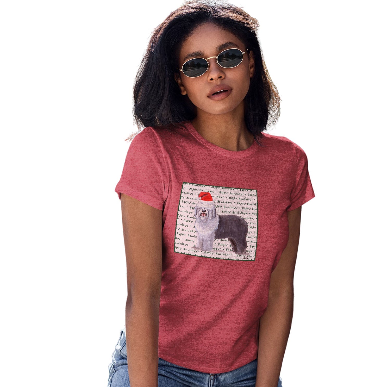 Old English Sheepdog Happy Howlidays Text - Women's Tri-Blend T-Shirt