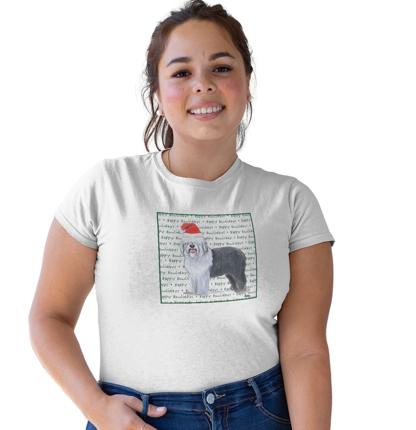 Old English Sheepdog Happy Howlidays Text - Women's Tri-Blend T-Shirt