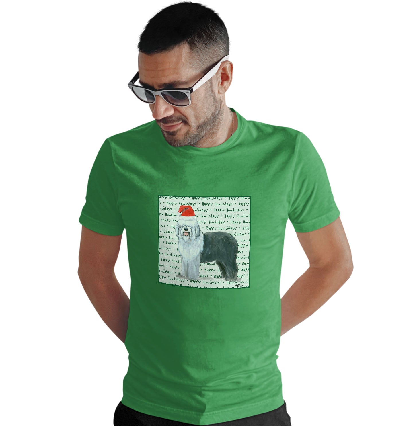 Old English Sheepdog Happy Howlidays Text - Adult Unisex T-Shirt