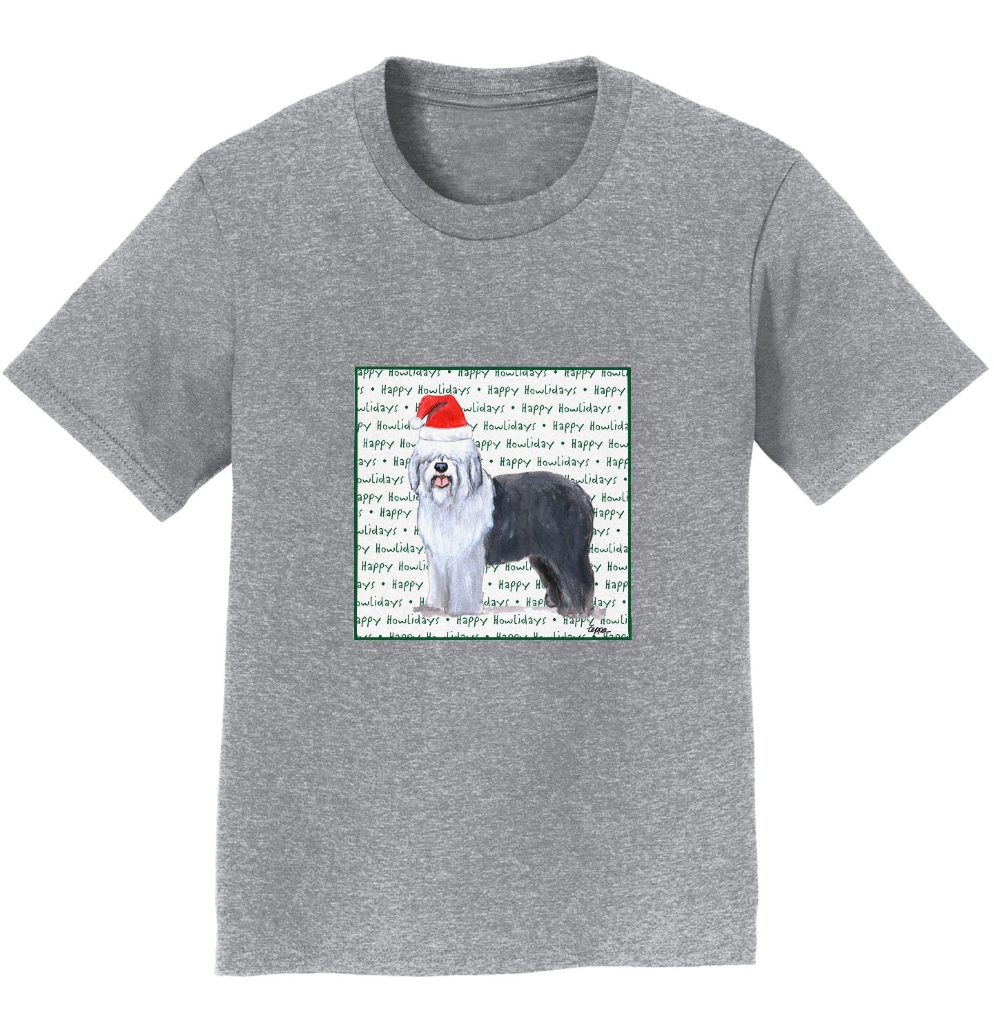 Old English Sheepdog Happy Howlidays Text - Kids' Unisex T-Shirt