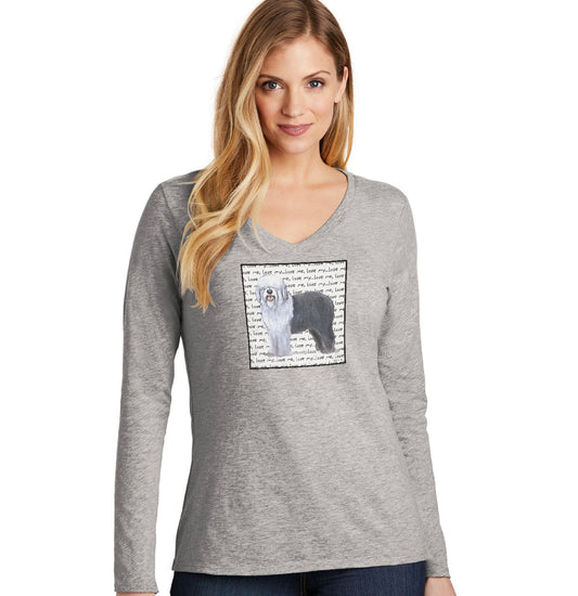 Old English Sheepdog Love Text - Women's V-Neck Long Sleeve T-Shirt