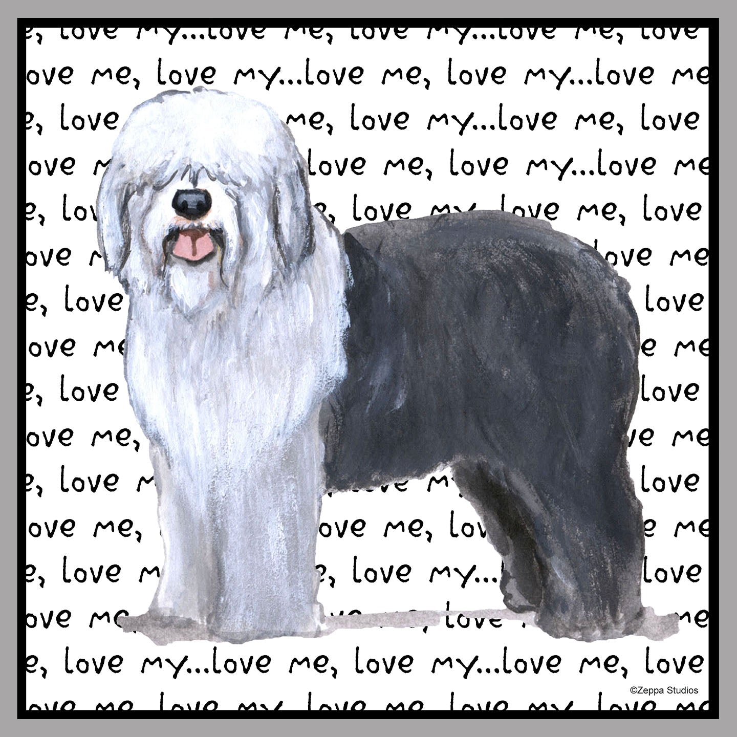 Old English Sheepdog Love Text - Women's V-Neck Long Sleeve T-Shirt