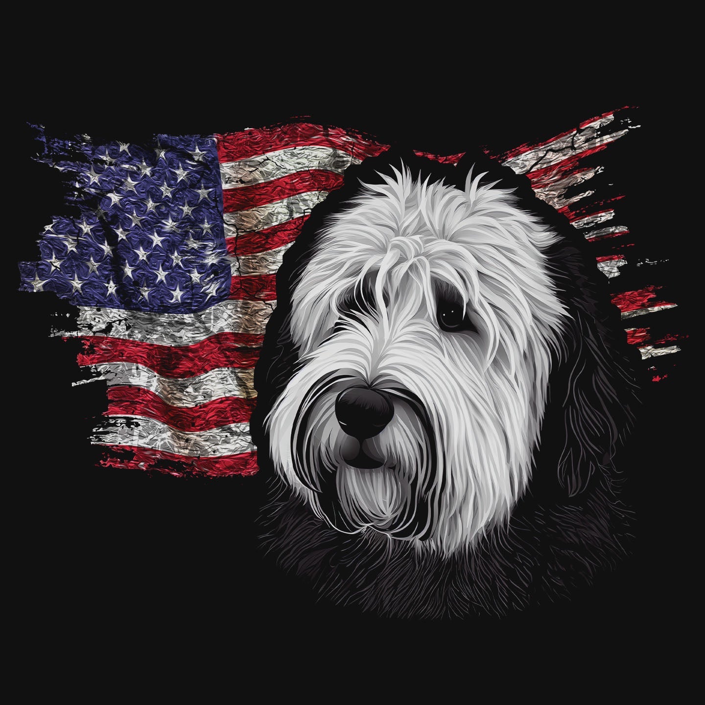 Patriotic Old English Sheepdog American Flag - Women's V-Neck T-Shirt