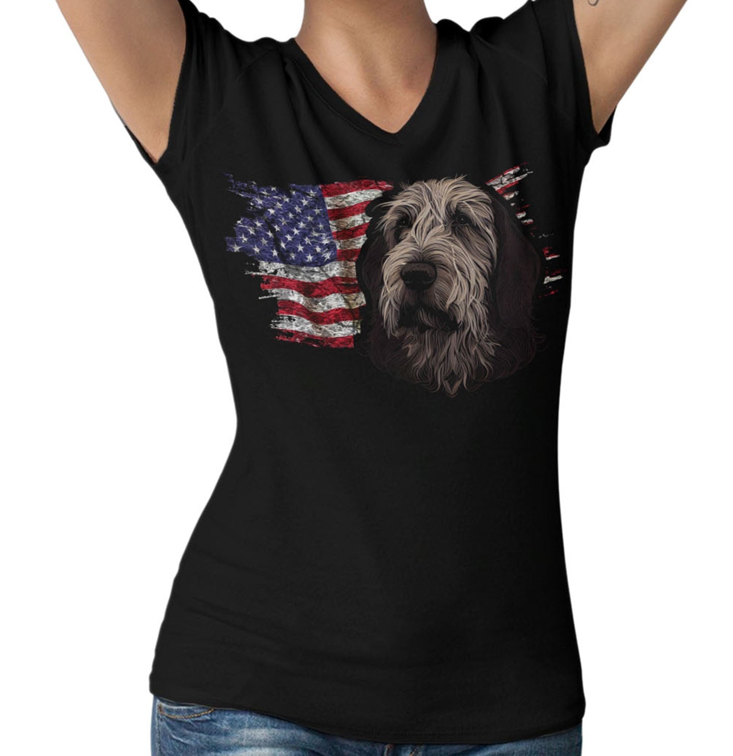 Patriotic Otterhound American Flag - Women's V-Neck T-Shirt