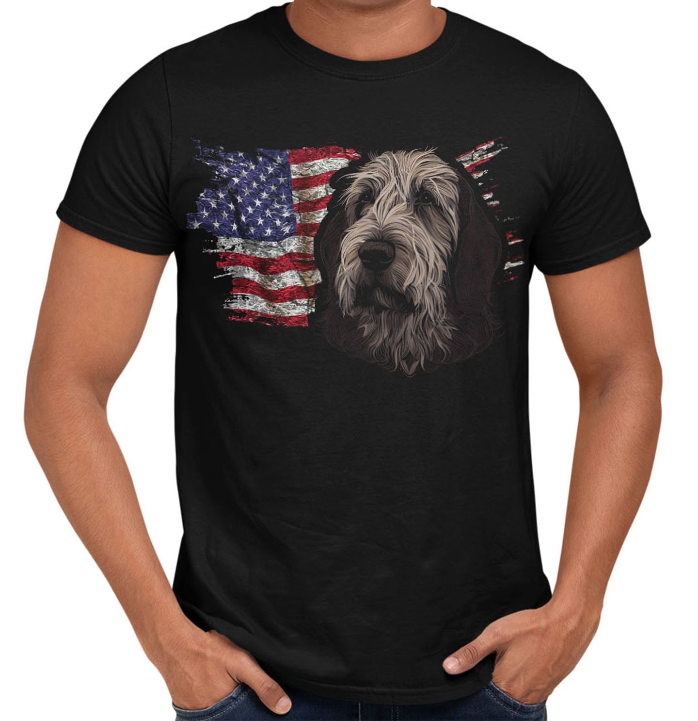 Patriotic Otterhound American Flag - Adult Unisex T-Shirt