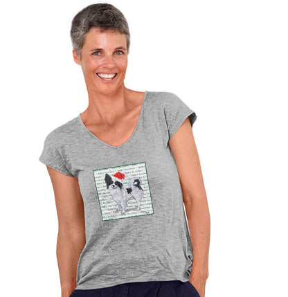 Papillon Happy Howlidays Text - Women's V-Neck T-Shirt