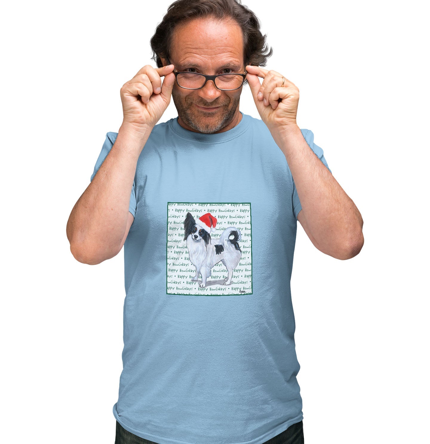 Papillon Happy Howlidays Text - Adult Unisex T-Shirt