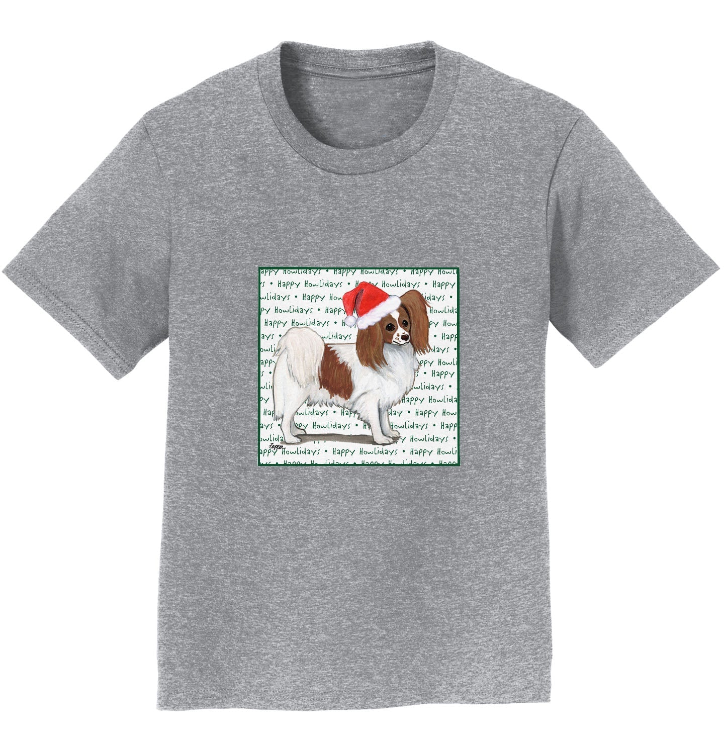 Papillon (Red) Happy Howlidays Text - Kids' Unisex T-Shirt