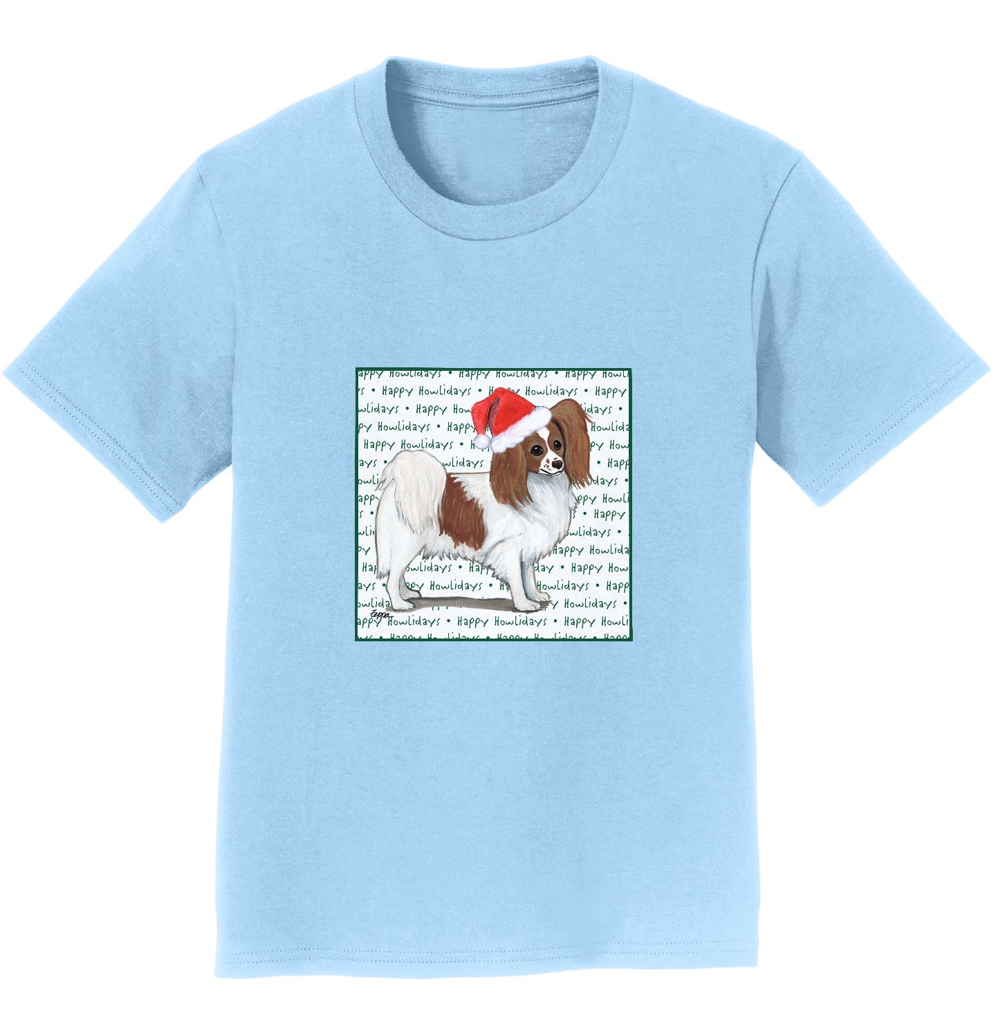 Papillon (Red) Happy Howlidays Text - Kids' Unisex T-Shirt