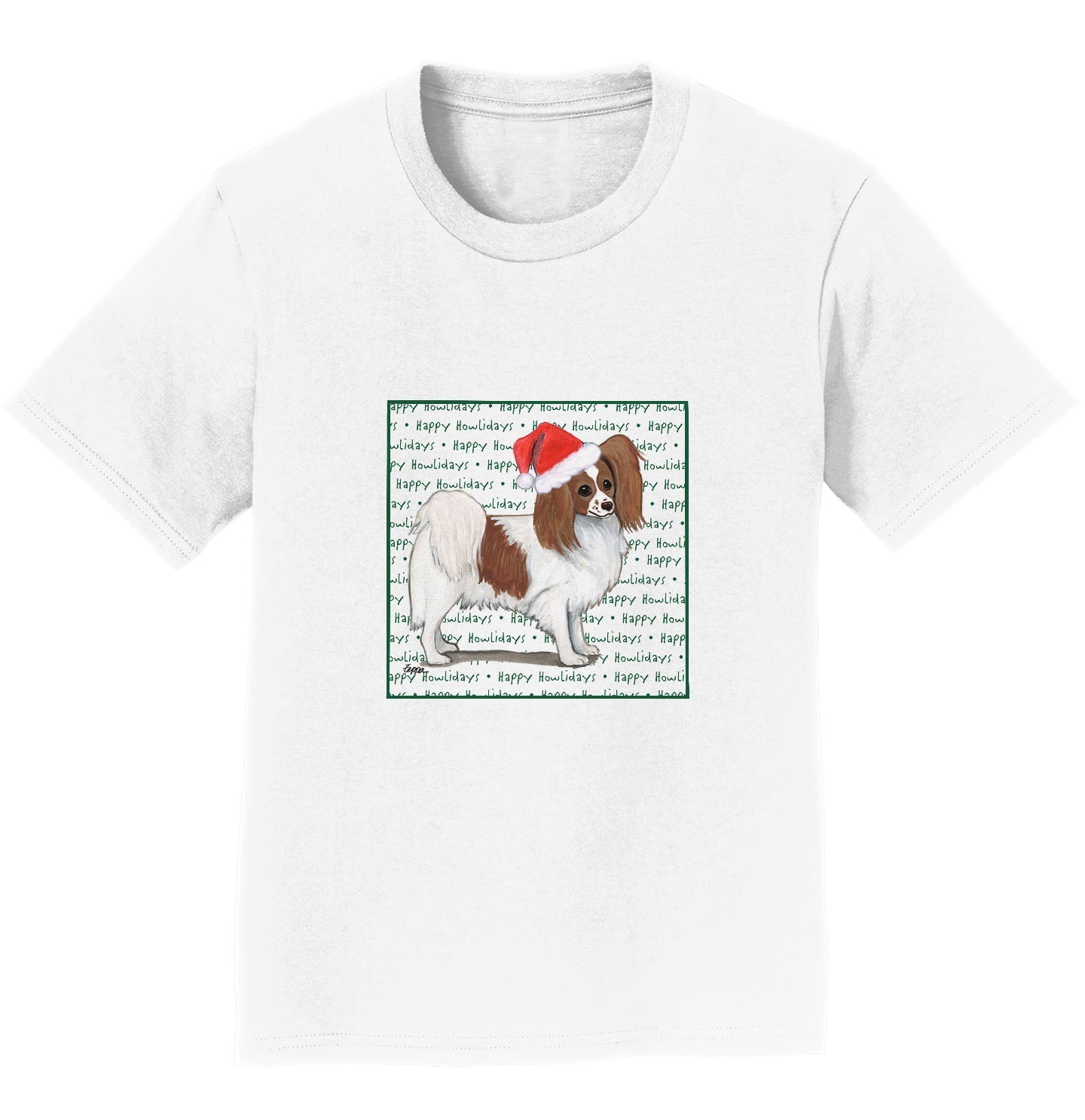 Papillon (Red) Happy Howlidays Text - Kids' Unisex T-Shirt