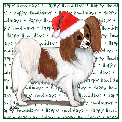 Papillon (Red) Happy Howlidays Text - Adult Unisex Hoodie Sweatshirt