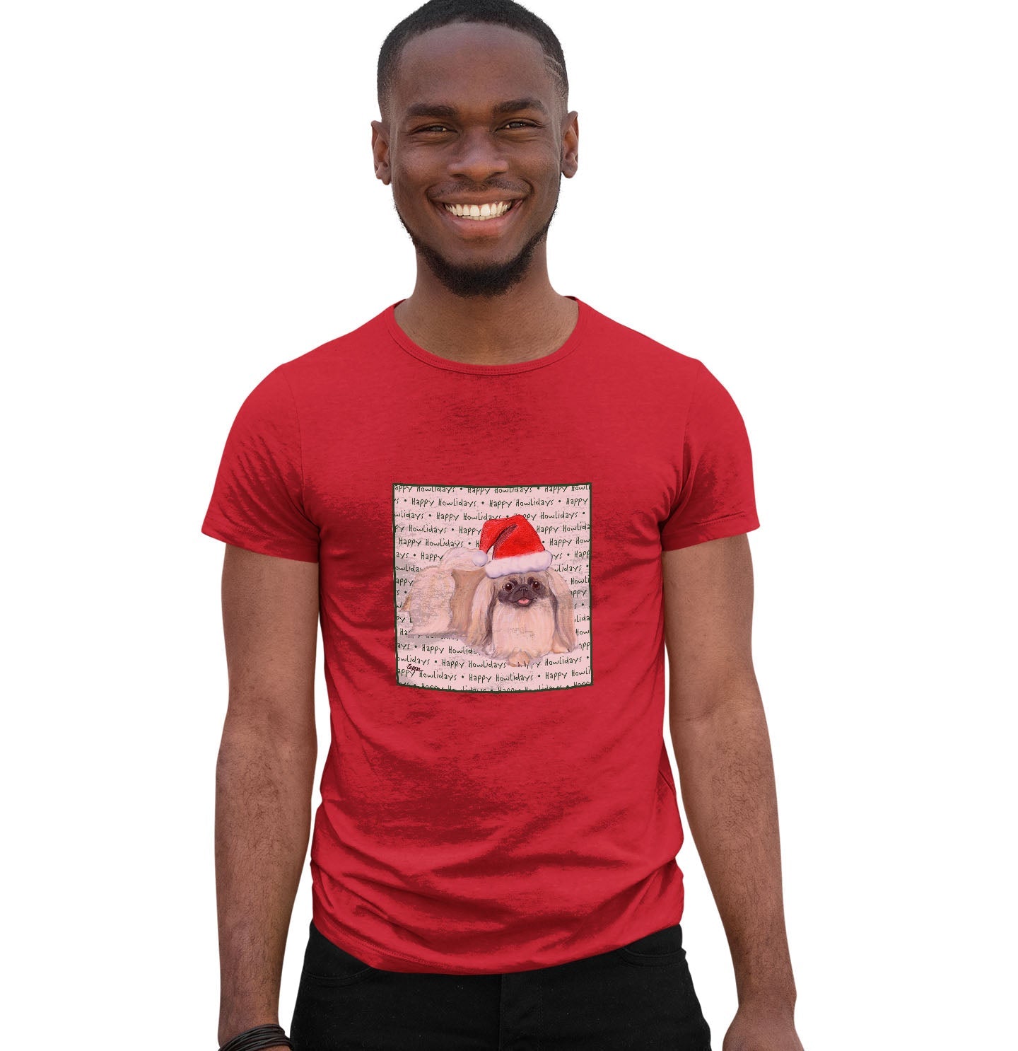 Pekingese Happy Howlidays Text - Adult Unisex T-Shirt