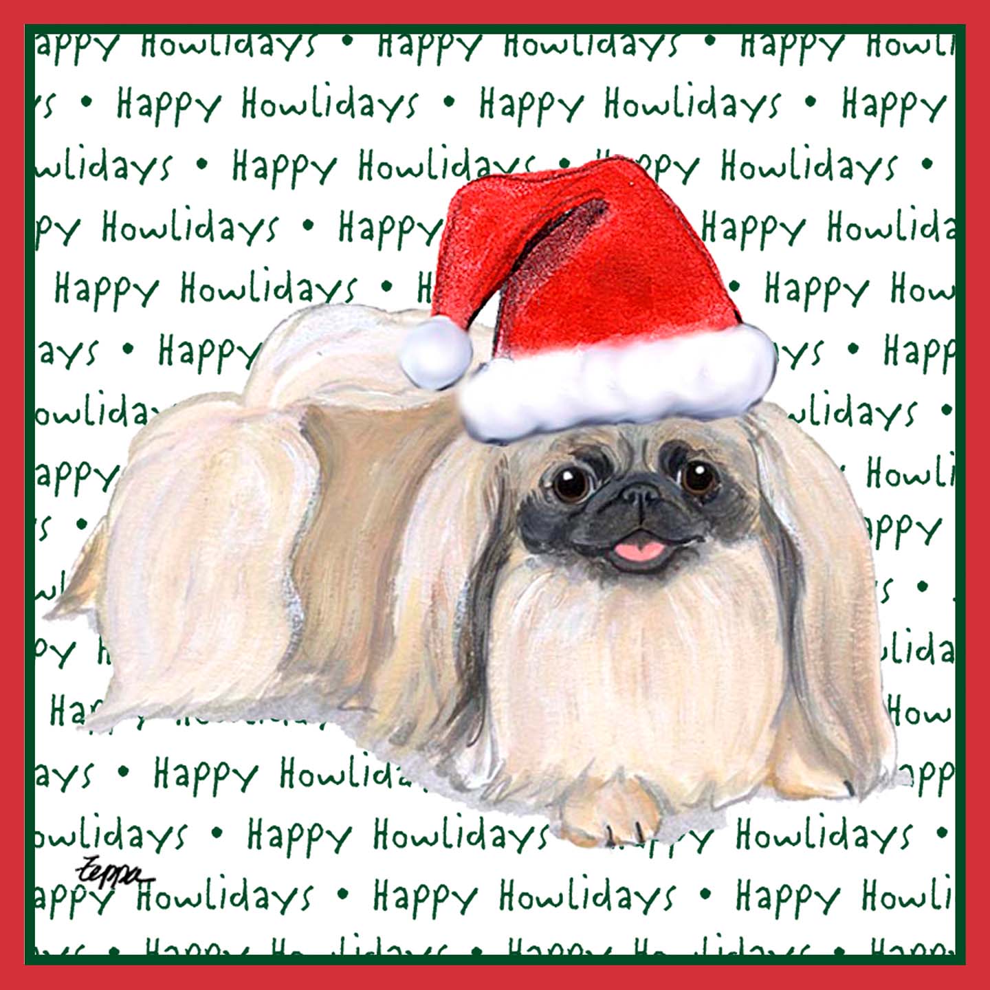 Pekingese Happy Howlidays Text - Adult Unisex Long Sleeve T-Shirt