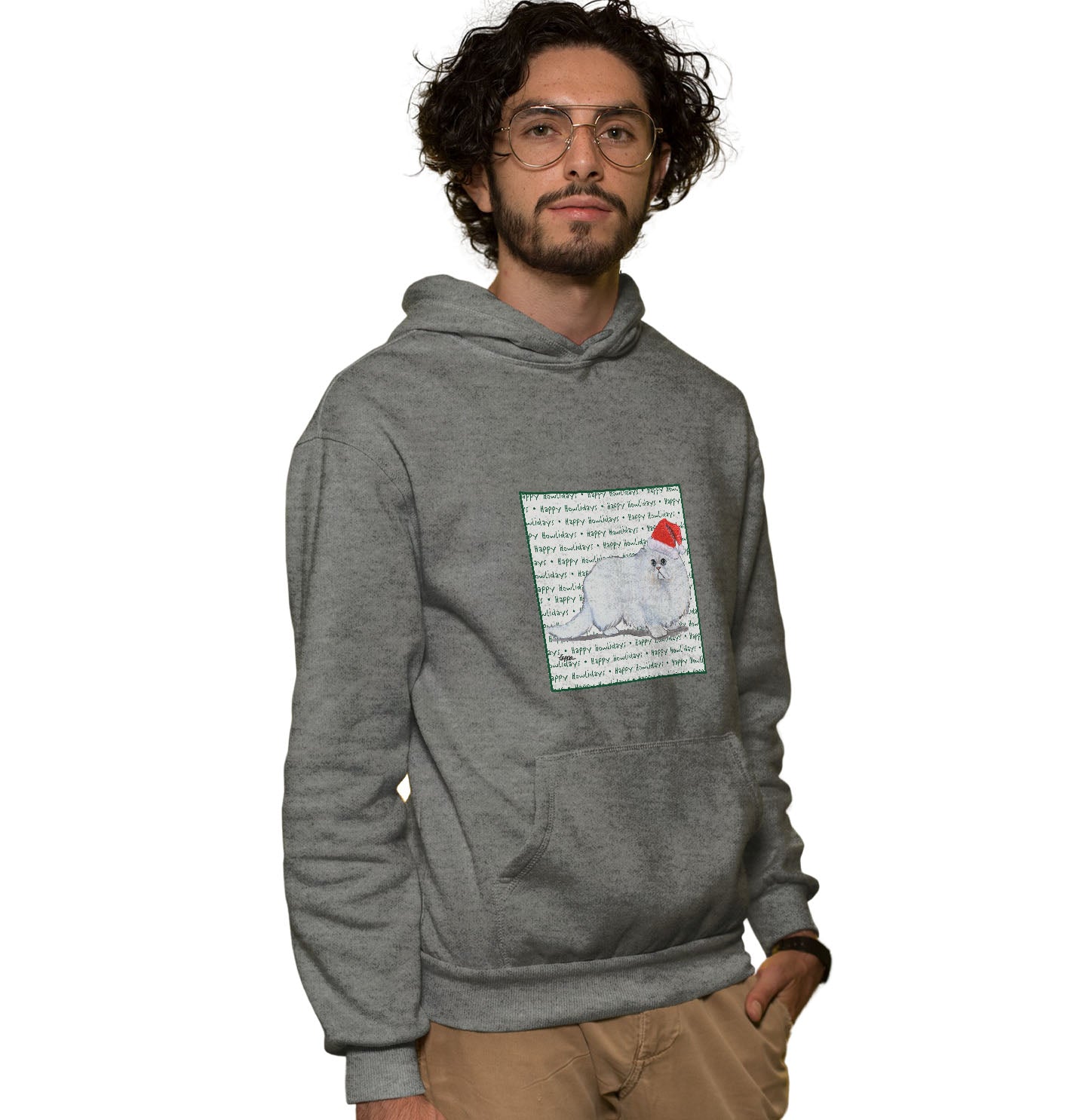 Persian Cat Happy Howlidays Text - Adult Unisex Hoodie Sweatshirt