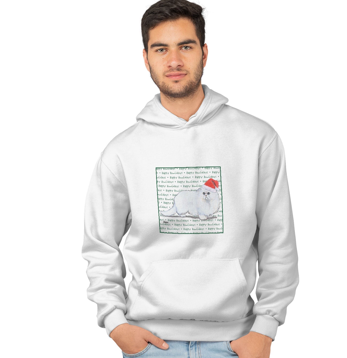 Persian Cat Happy Howlidays Text - Adult Unisex Hoodie Sweatshirt