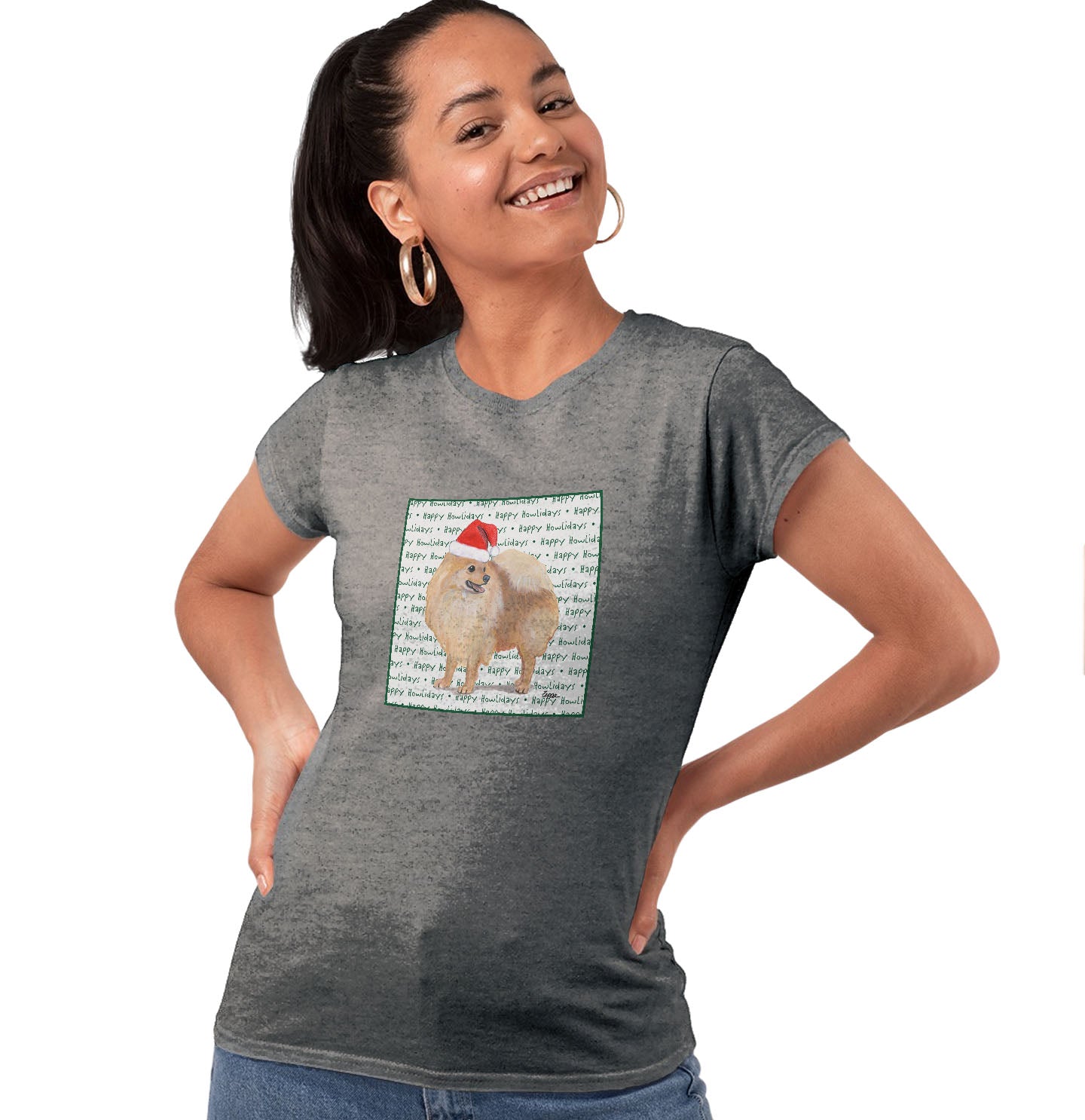 Pomeranian Happy Howlidays Text - Women's Tri-Blend T-Shirt