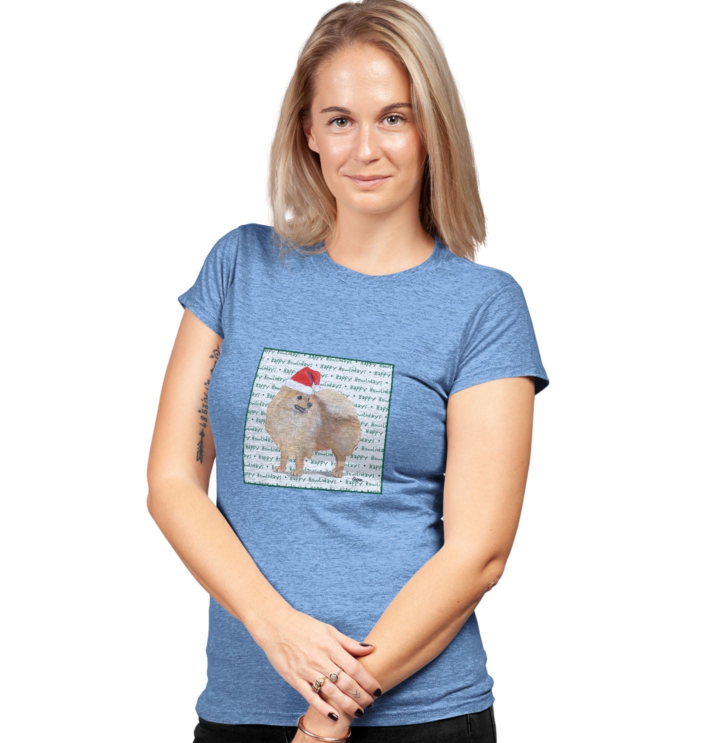 Pomeranian Happy Howlidays Text - Women's Tri-Blend T-Shirt