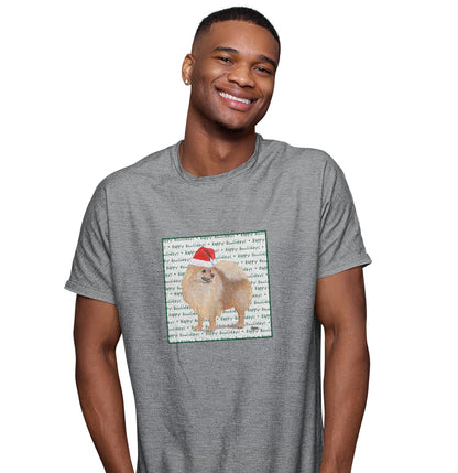 Pomeranian Happy Howlidays Text - Adult Unisex T-Shirt