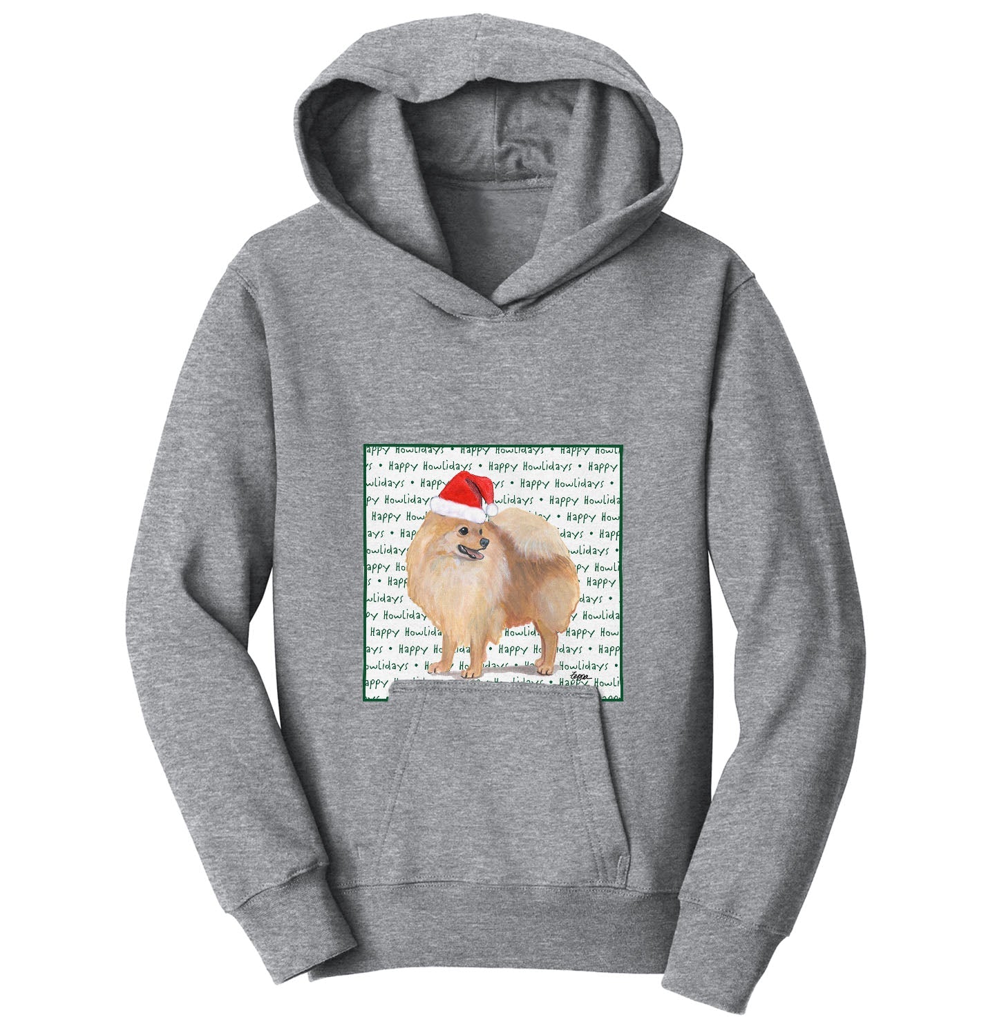 Pomeranian Happy Howlidays Text - Kids' Unisex Hoodie Sweatshirt