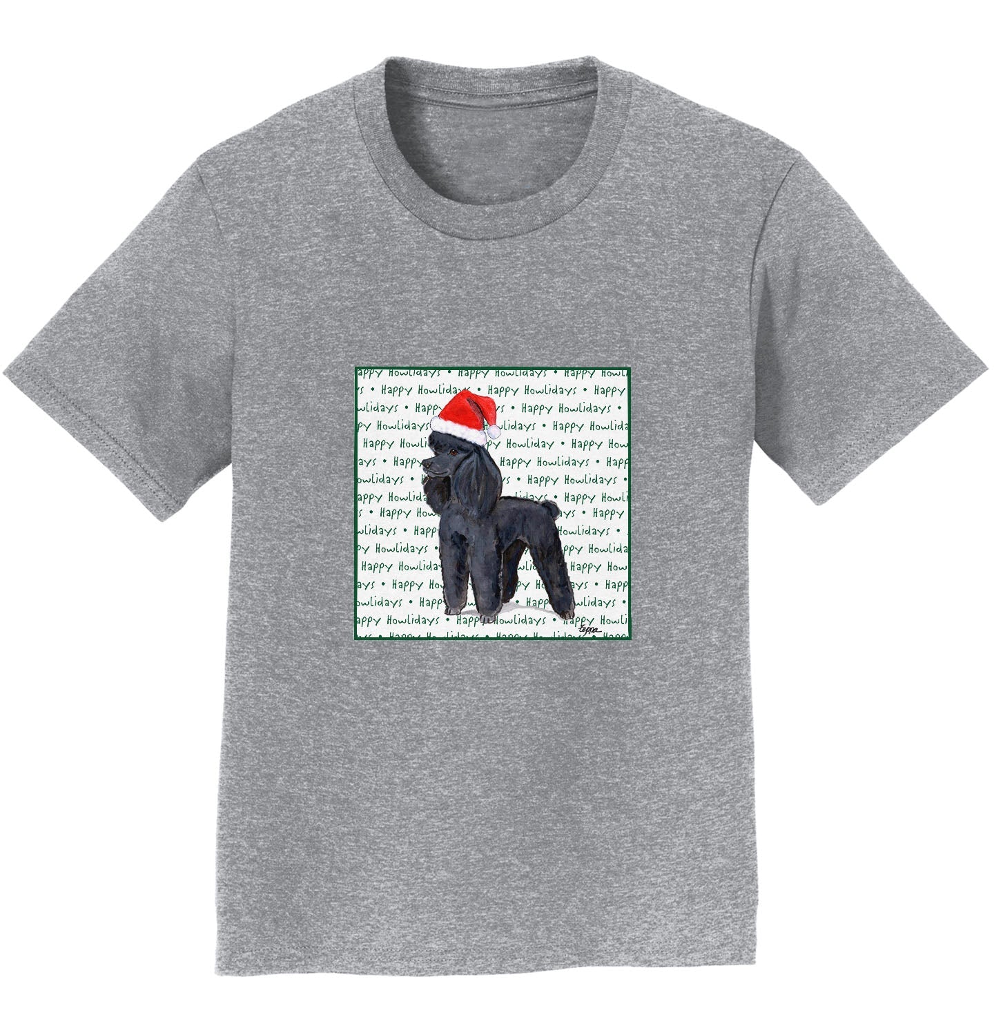 Poodle (Black) Happy Howlidays Text - Kids' Unisex T-Shirt