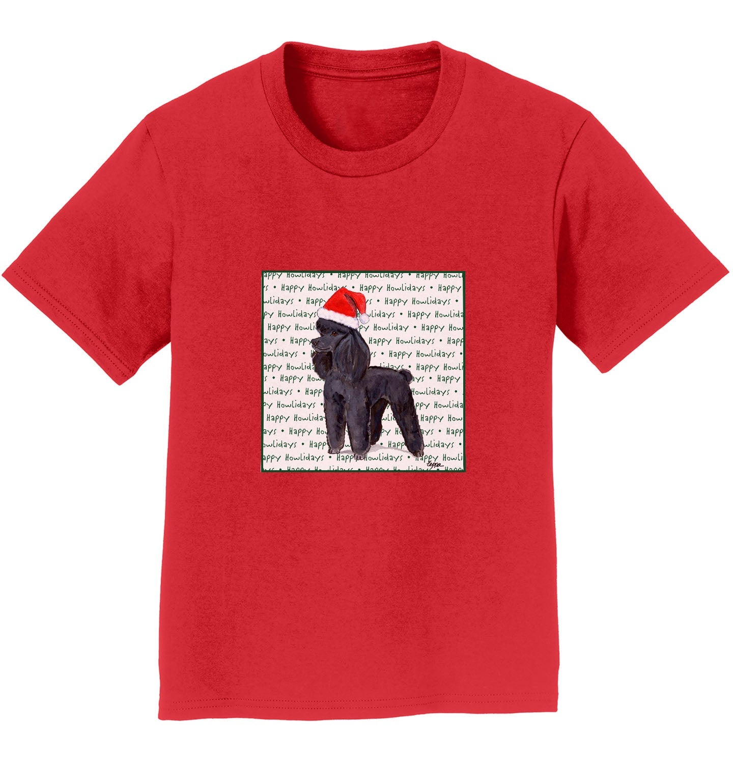 Poodle (Black) Happy Howlidays Text - Kids' Unisex T-Shirt