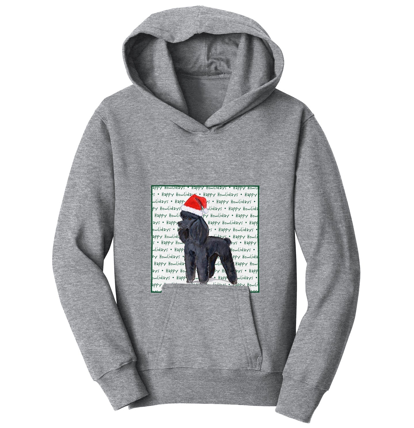 Poodle (Black) Happy Howlidays Text - Kids' Unisex Hoodie Sweatshirt