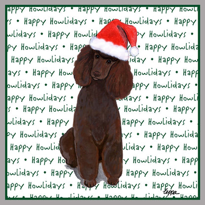 Poodle (Chocolate) Happy Howlidays Text - Women's V-Neck Long Sleeve T-Shirt