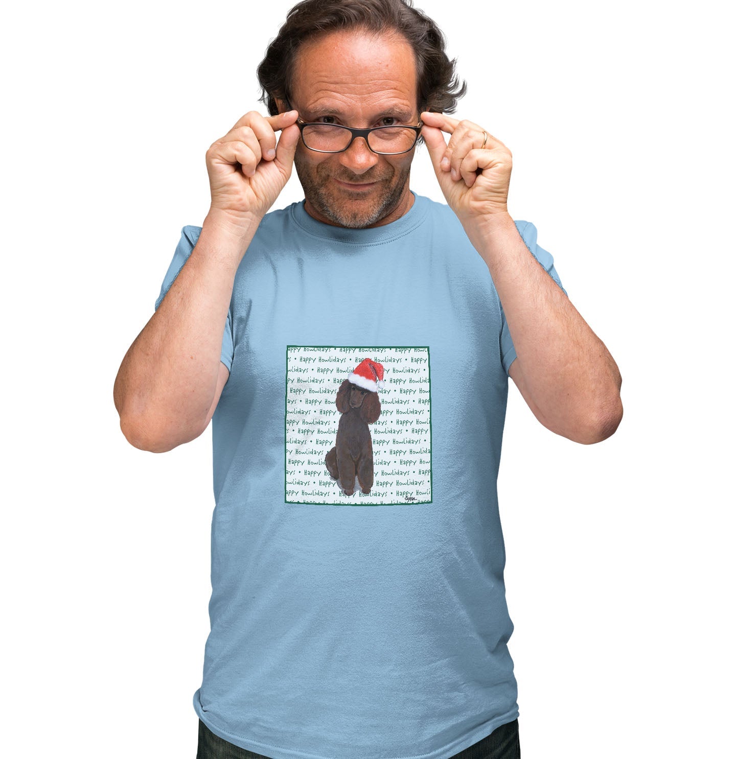 Poodle (Chocolate) Happy Howlidays Text - Adult Unisex T-Shirt