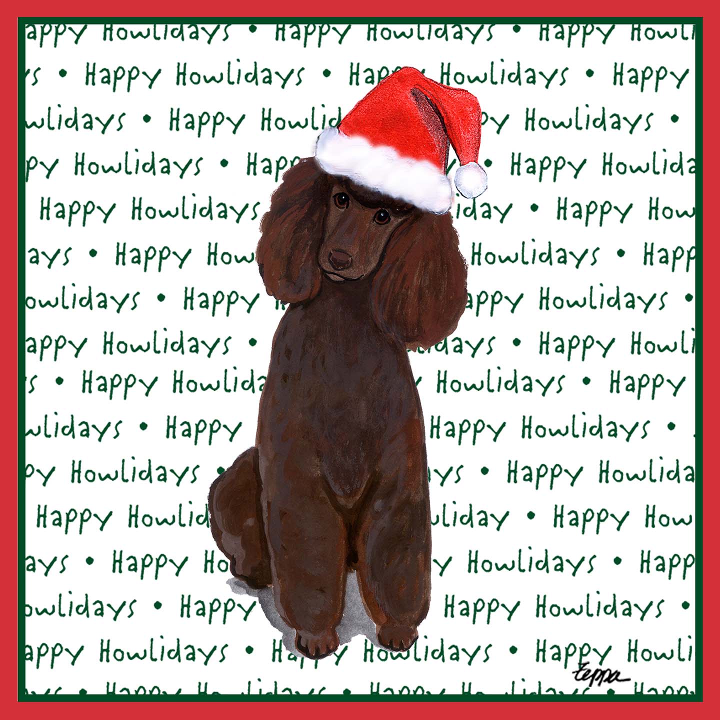 Poodle (Chocolate) Happy Howlidays Text - Adult Unisex Long Sleeve T-Shirt