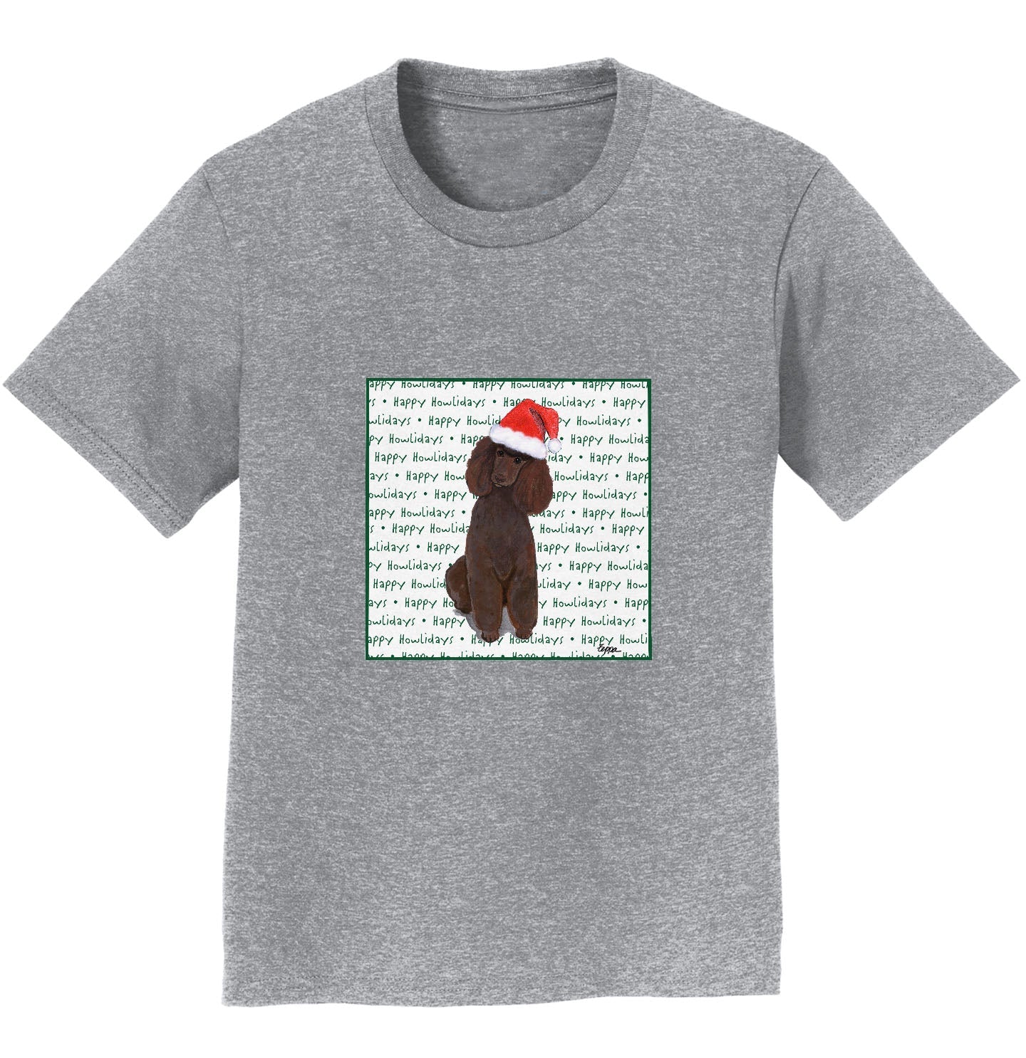 Poodle (Chocolate) Happy Howlidays Text - Kids' Unisex T-Shirt