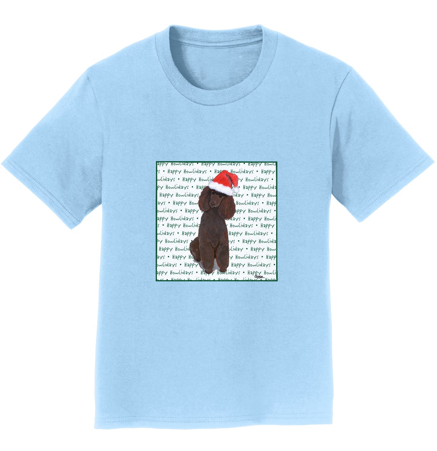 Poodle (Chocolate) Happy Howlidays Text - Kids' Unisex T-Shirt