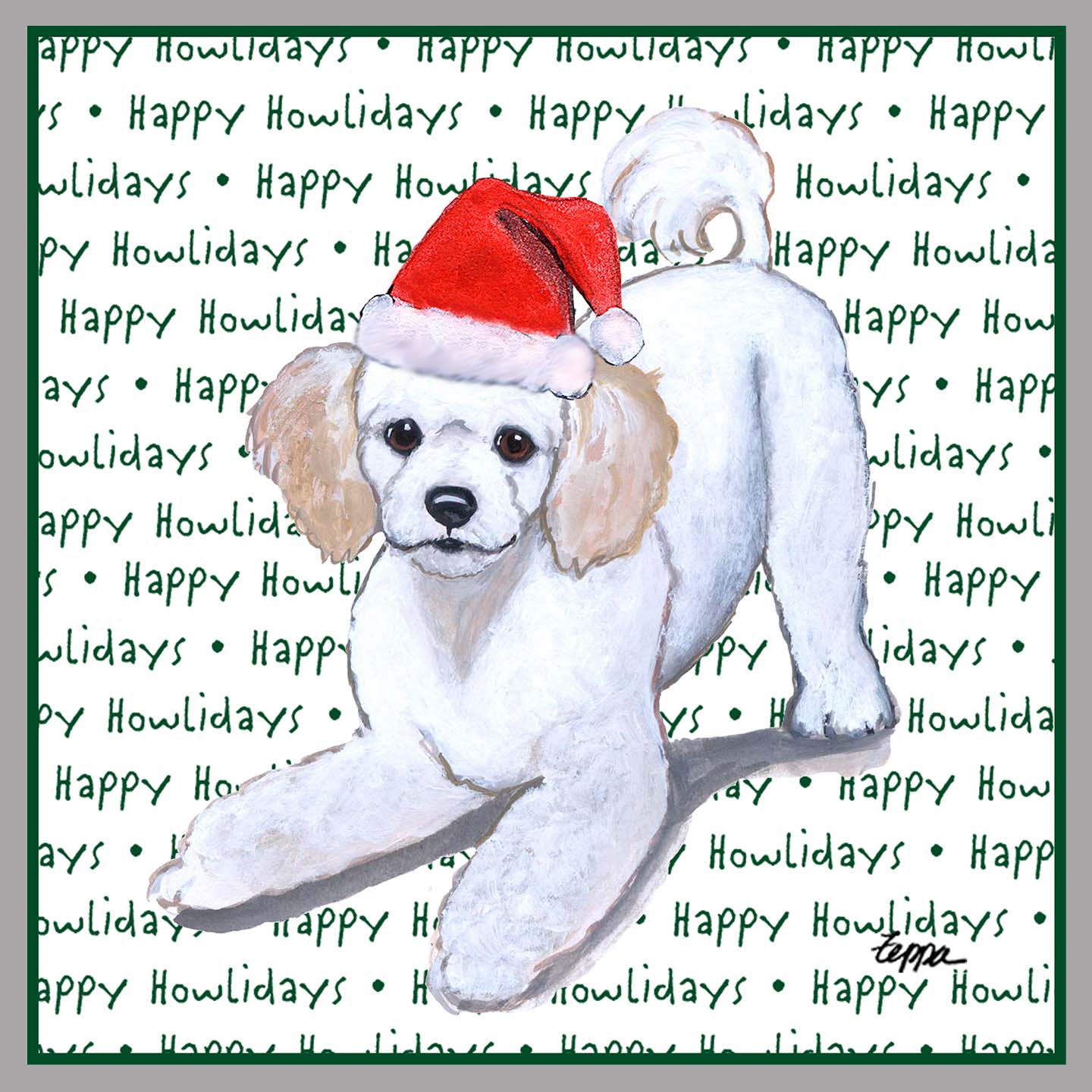 Poodle Puppy Happy Howlidays Text - Women's V-Neck Long Sleeve T-Shirt