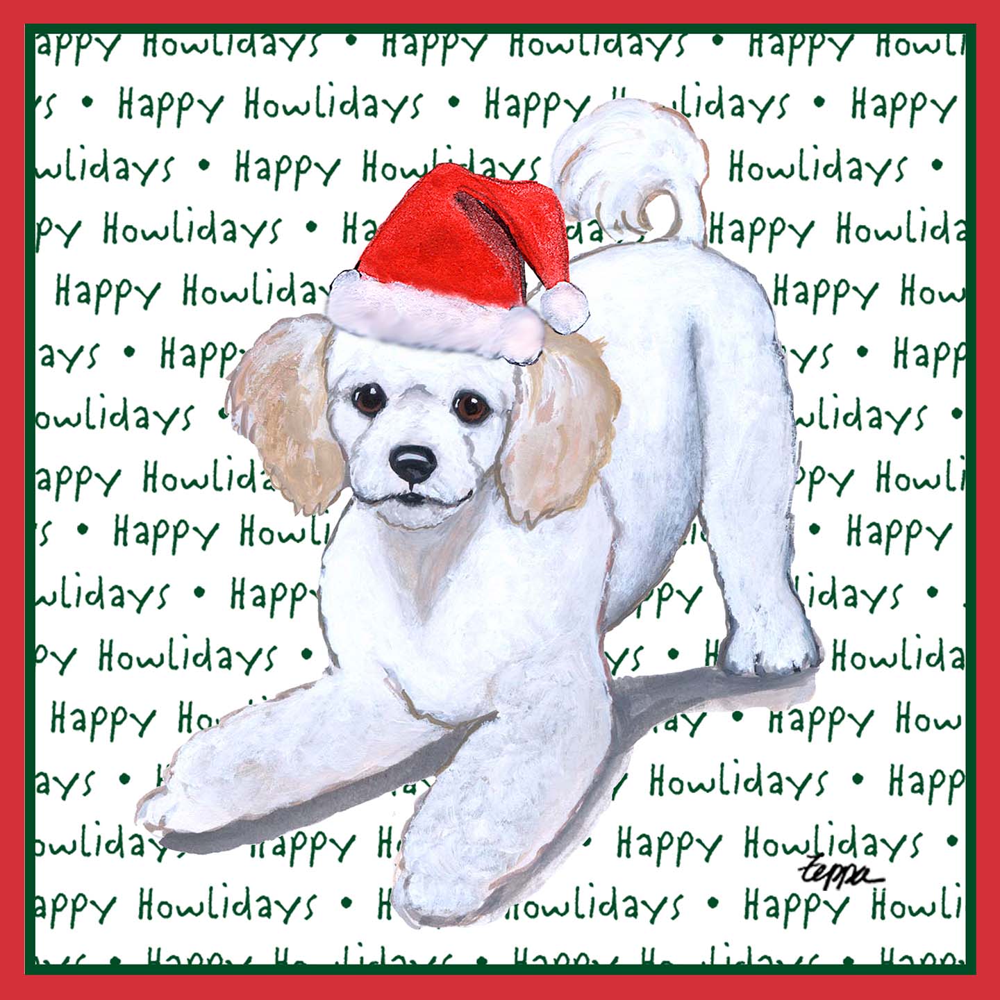 Poodle Puppy Happy Howlidays Text - Adult Unisex T-Shirt