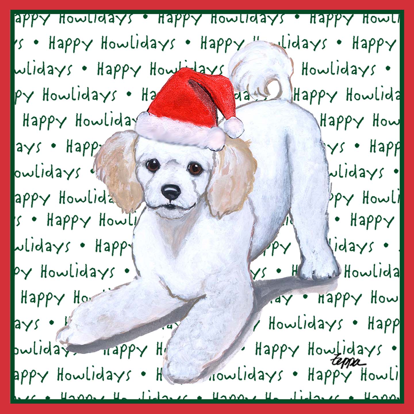 Poodle Puppy Happy Howlidays Text - Adult Unisex Long Sleeve T-Shirt