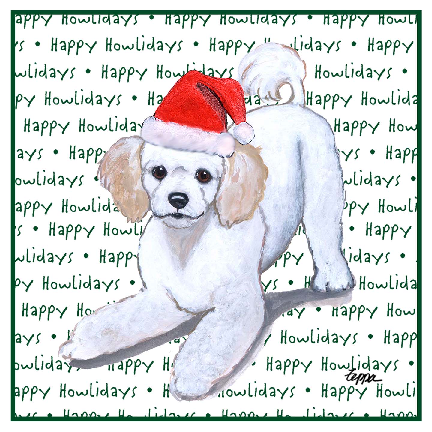 Poodle Puppy Happy Howlidays Text - Adult Unisex Hoodie Sweatshirt