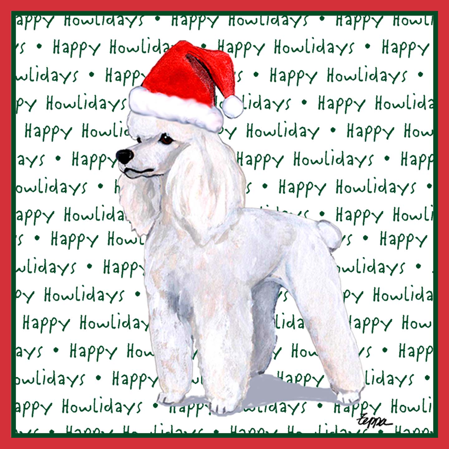 Poodle (White) Happy Howlidays Text - Adult Unisex T-Shirt
