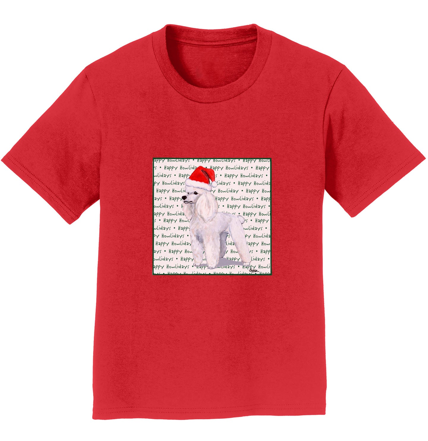 Poodle (White) Happy Howlidays Text - Kids' Unisex T-Shirt