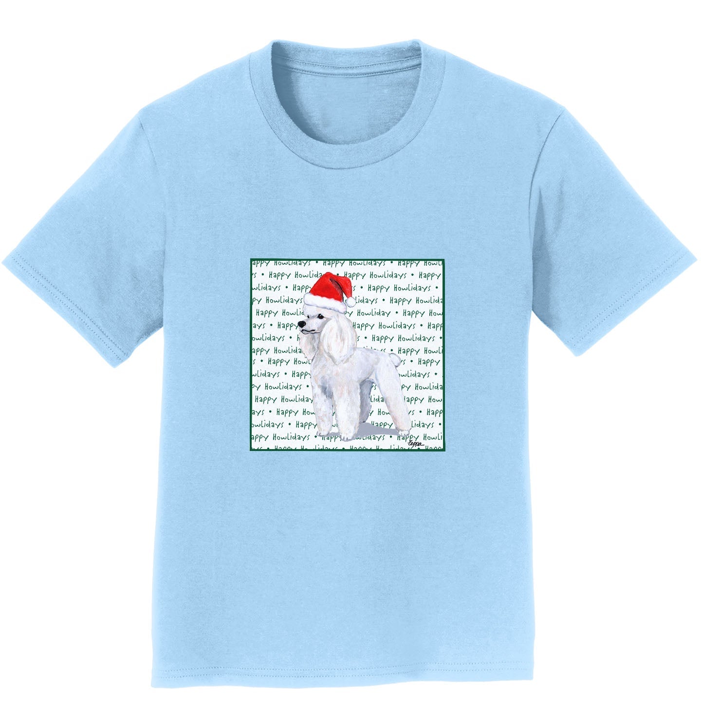 Poodle (White) Happy Howlidays Text - Kids' Unisex T-Shirt