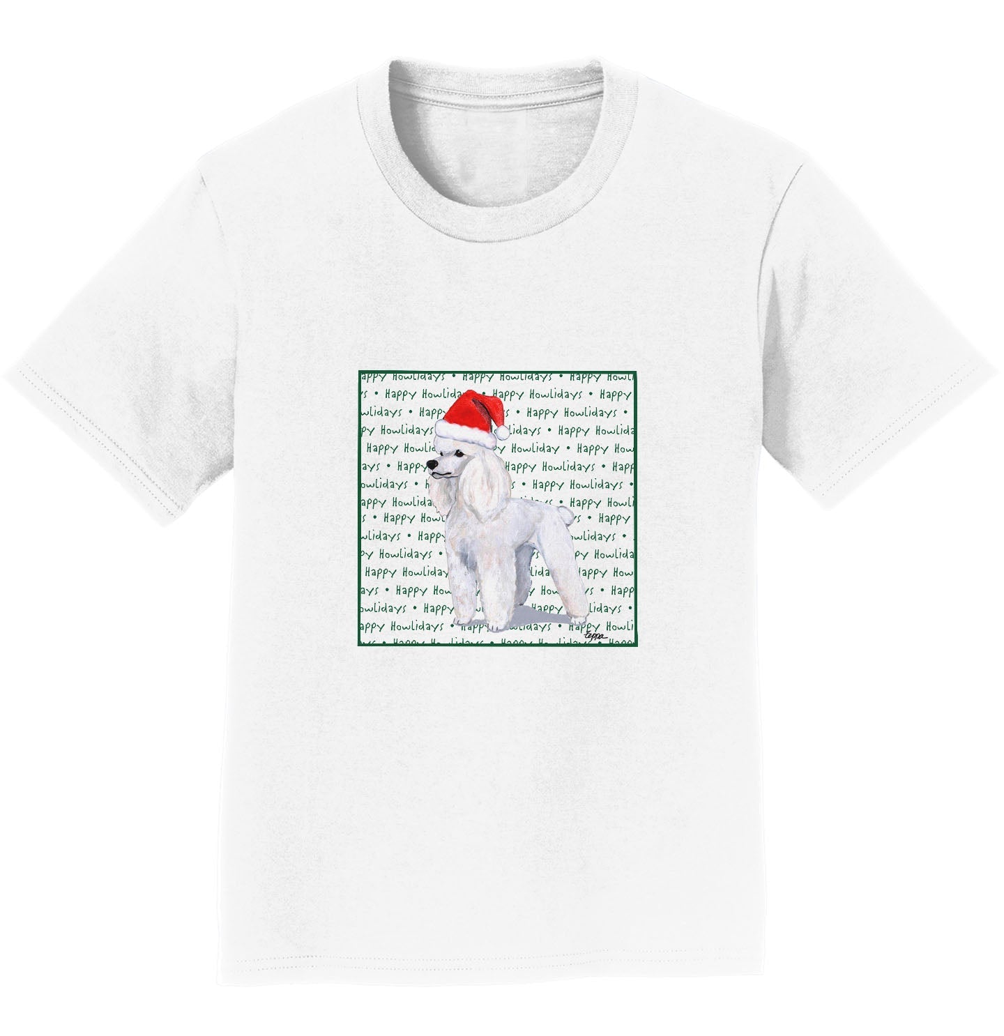 Poodle (White) Happy Howlidays Text - Kids' Unisex T-Shirt