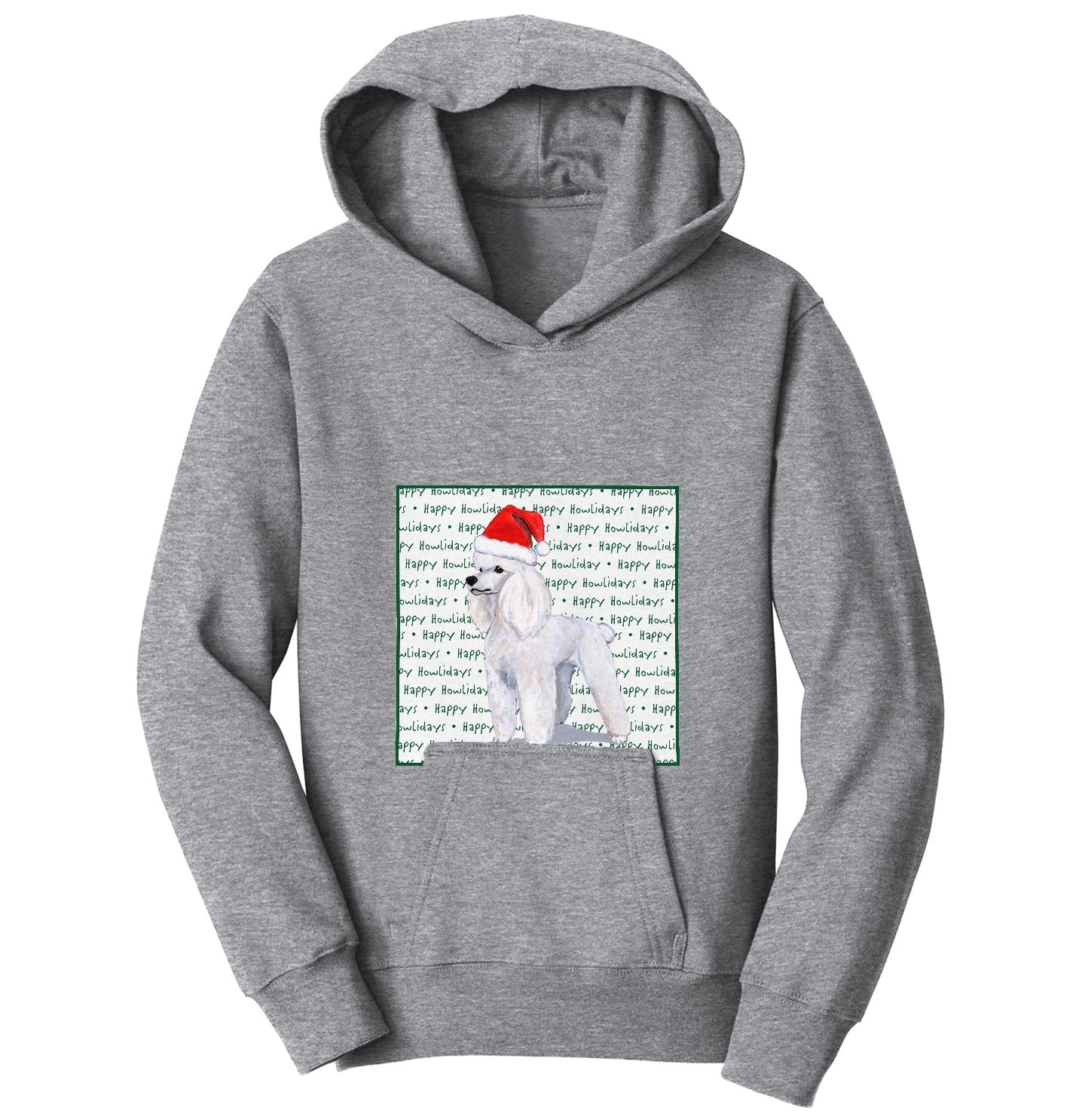 Poodle (White) Happy Howlidays Text - Kids' Unisex Hoodie Sweatshirt