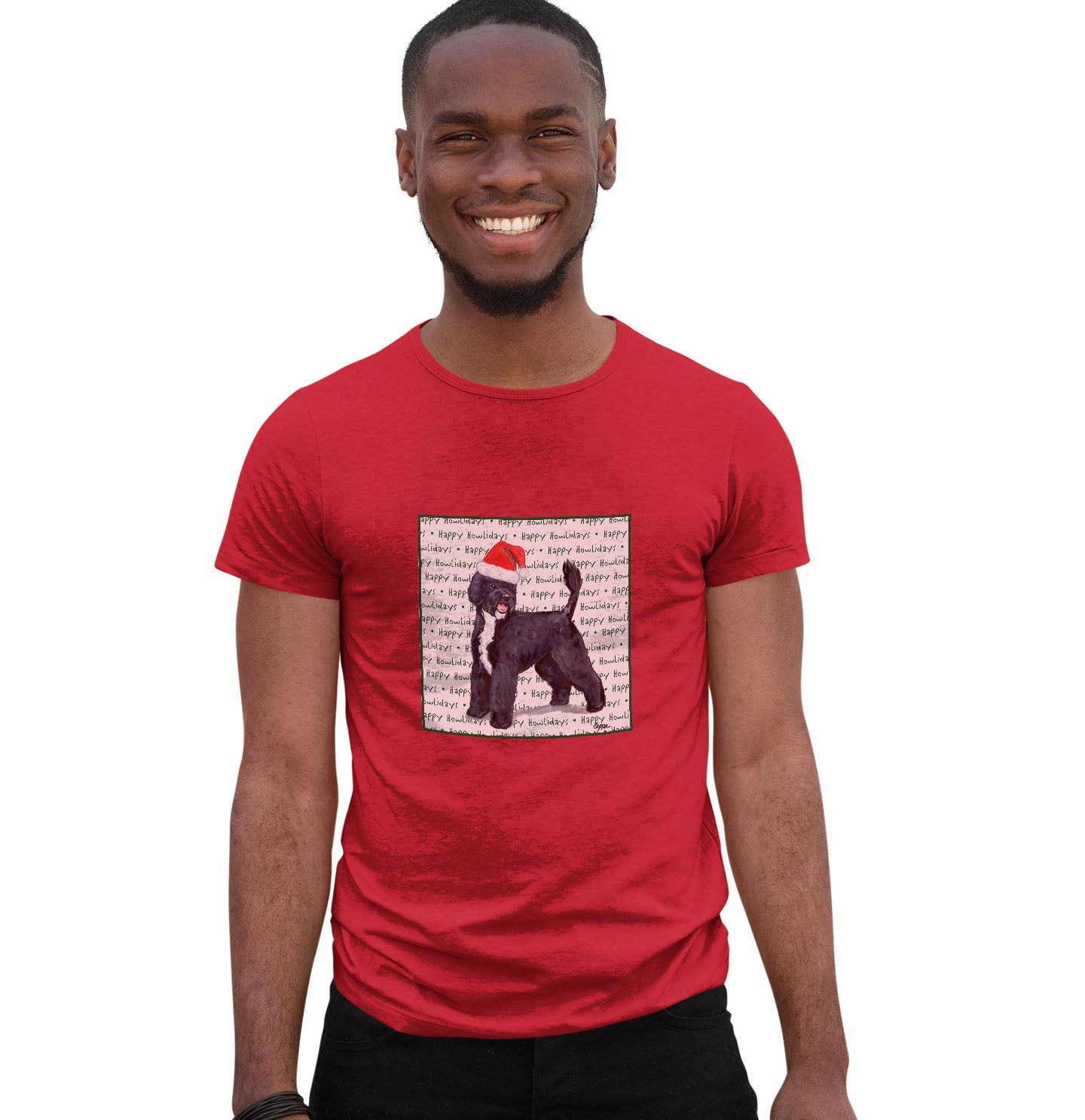 Portuguese Water Dog Happy Howlidays Text - Adult Unisex T-Shirt